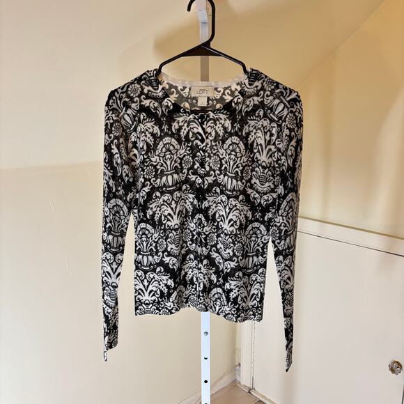 Ann Taylor Loft EUC Women's Black White Paisley Cardigan Sweater Lightweight S - Picture 1 of 5